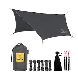 11 ft. L x 9 ft. W Gray Nylon Hammock Tarp Camping Tent Tarp with Tent Stakes and Carry Bag for Camping Hammock
