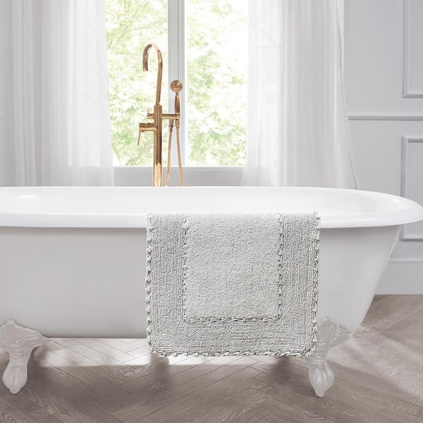 Laura Ashley 20 in. x 34 in. Light Gray Cotton Ruffle Bath Rug