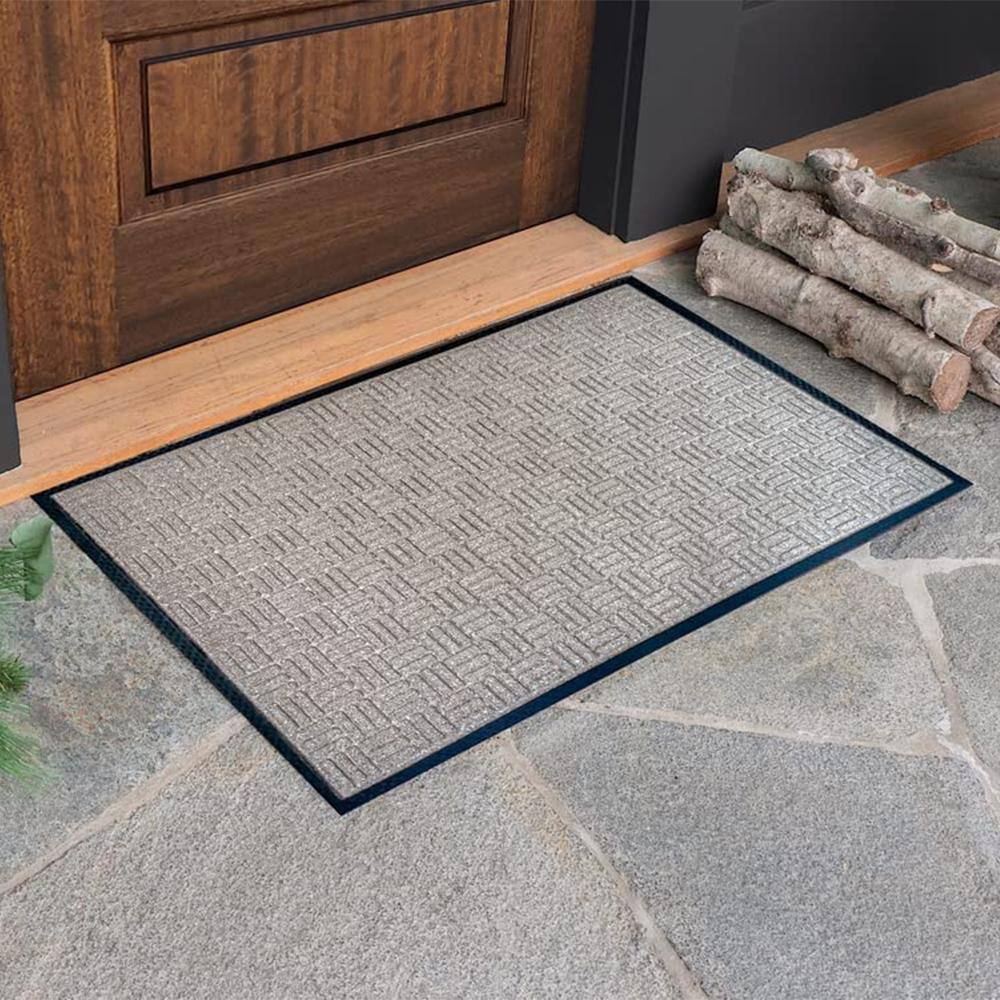 Beige Check Polypropylene 24" x 36" Low-Profile Outdoor Doormat