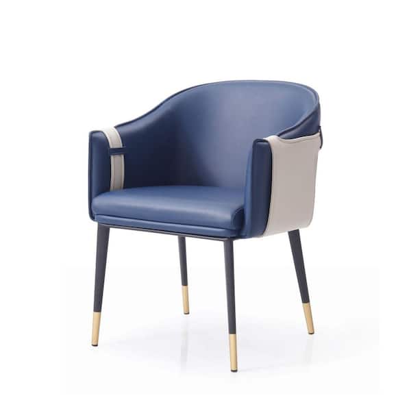 Calderon Blue and Beige Leather Dining Chair