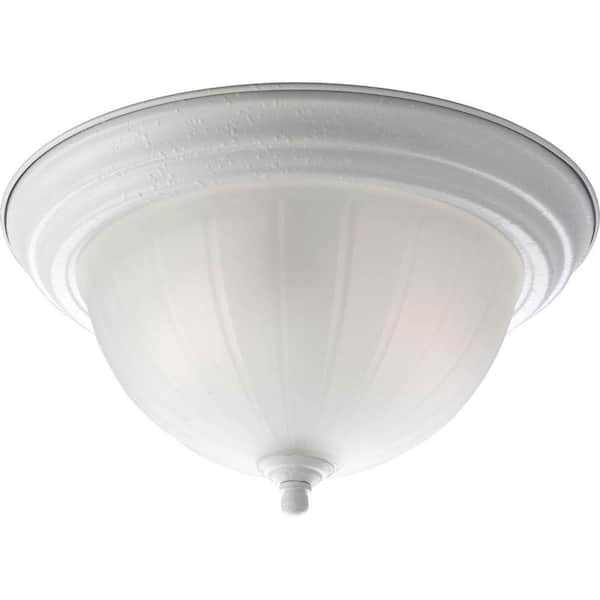 Progress Lighting 13.25 in. 2-Light White Flush Mount with Etched Ribbed Glass