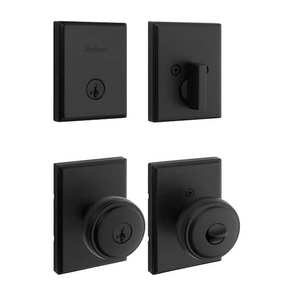 Sora Matte Black Keyed Entry 2.19 in. Door Knob and Single Cylinder Deadbolt Combo Pack Featuring SmartKey Security