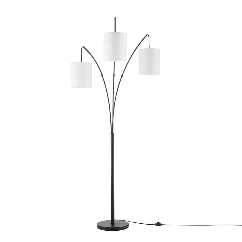 79 in. Matte Black Floor Lamp with White Linen Shade, In-Line On/Off Foot S