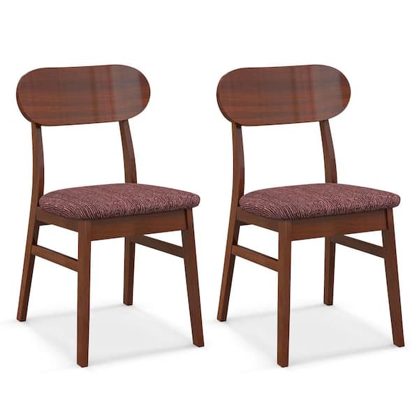Costway Wooden Dining Chairs Mid-Century Upholstered Fabric Padded Seat Kitchen (Set of 2)