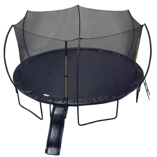 TANKY TRADING INC 12FT Trampoline with Slide, Outdoor Pumpkin Trampoline for Kids and Adults with Enclosure Net and Ladder