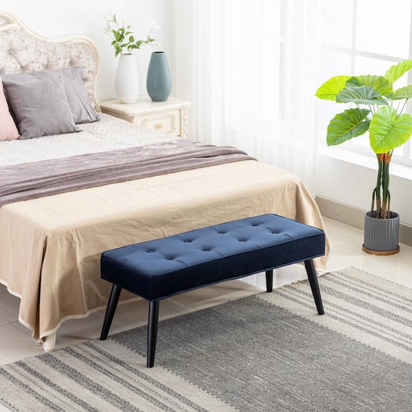 Brooklyn Tufted Navy Blue Velvet Ottoman Accent Bench 40.25 in. x .16.25 in. x 17 in.