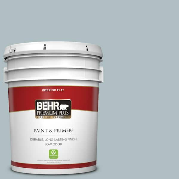 BEHR PREMIUM PLUS 5 gal. #PMD-99 Arctic Ocean Flat Low Odor Interior Paint & Primer