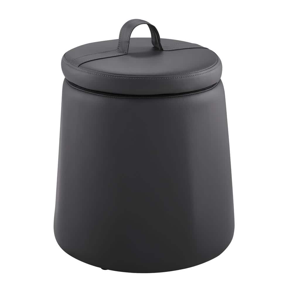 Bianca Gray Faux Leather Round Storage 16 in. H Ottoman