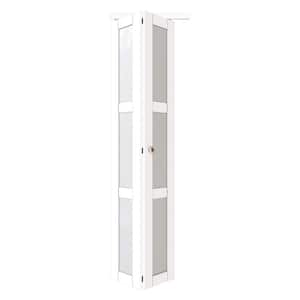 24 in. x 80.5 in. 3-Lite Tempered Frosted Glass Solid Core White Finished Bi-Fold Door with Hardware
