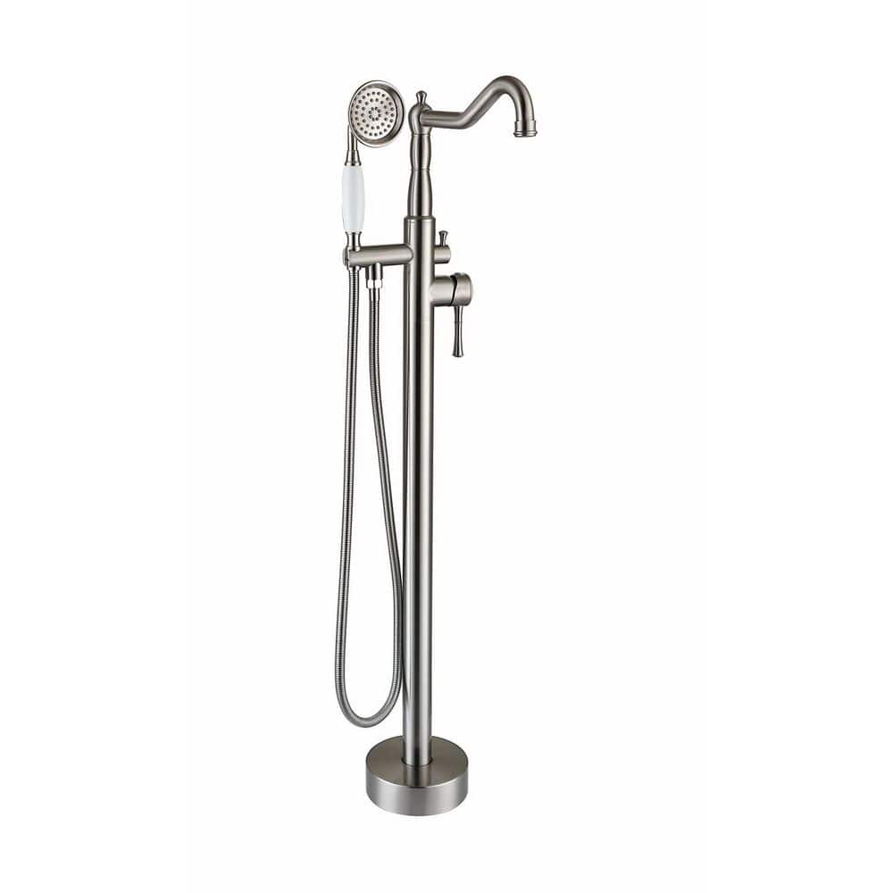 1-Handle Freestanding Floor Mount Tub Faucet Bathtub Filler with Hand Shower in Brushed Nickel price history on PriceWatchPro