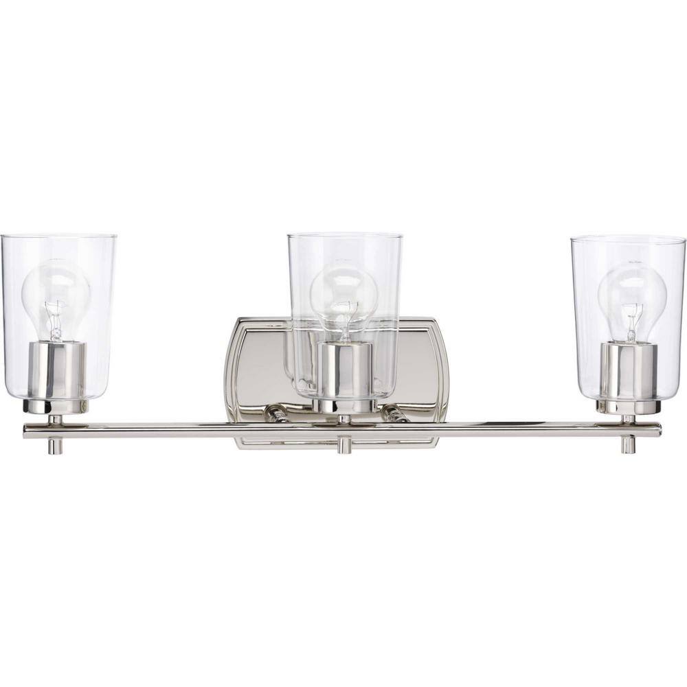 Adley Polished Nickel 3-Light Bath Vanity with Clear Glass Shades
