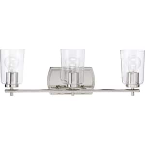 Adley Collection 23 in. 3-Light Polished Nickel Clear Glass New Traditional Bathroom Vanity Light