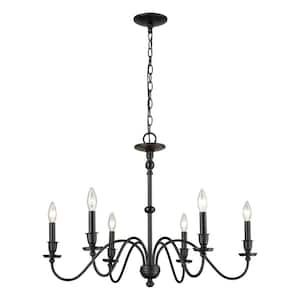 Castle 30 in. W 6-Light Matte Black Chandelier with No Shades