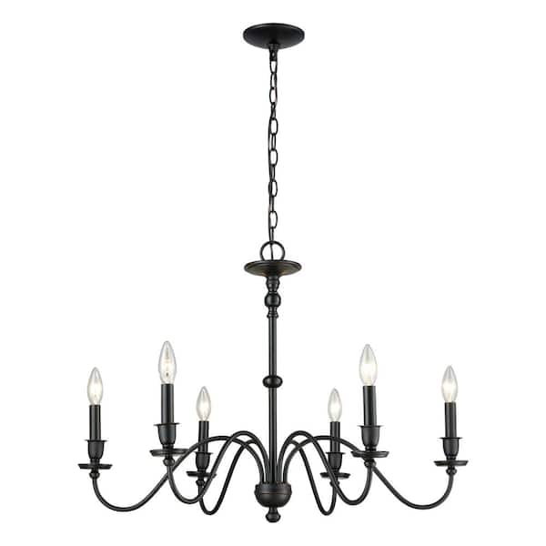 Titan Lighting Castle 30 in. W 6-Light Matte Black Chandelier with No Shades