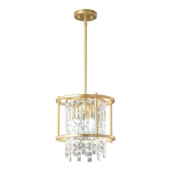Home Lighting 60W 3-Light 11. 81in Modern Gold Circular Crystal Chandelier-Suitable for Kitchen Islands