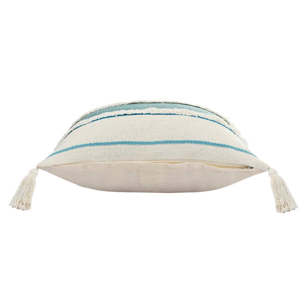 Coastal Blue and White Striped Cotton Throw Pillow Set
