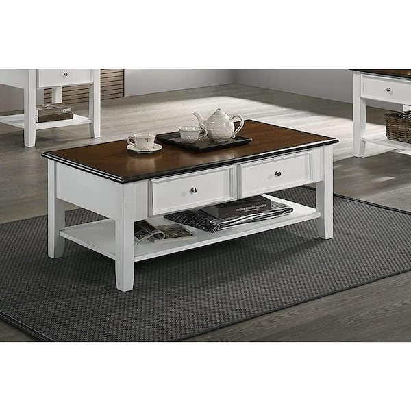 NEW CLASSIC HOME FURNISHINGS New Classic Furniture Evander 47 in. Creme and Brown Rectangle Wood Coffee Table with Drawer