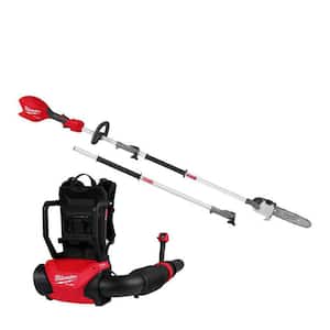 M18 FUEL 155 MPH 650 CFM 18V Brushless Cordless Dual Battery Backpack Leaf Blower w/ M18 FUEL 10 in. QUIK-LOK Pole Saw