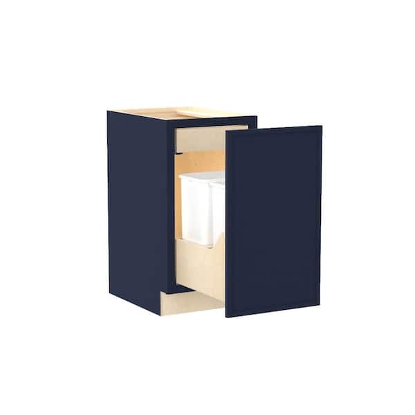 Home Decorators Collection Franklin 18 in. W x 24 in. D x 34.5 in. H Assembled Plywood Trash Can Kitchen Cabinet in Vessel Blue with Soft Close