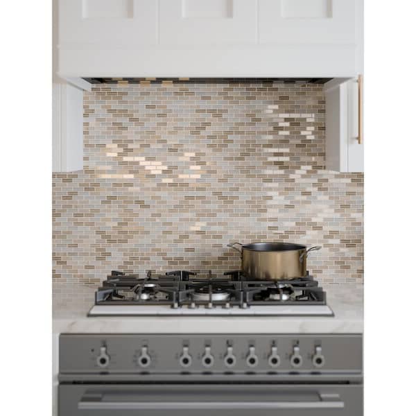 Jeffrey Court Cottage Ridge Mini Brick Beige 11.75 in. x 12 in. x 8 mm Interlocking Glass/Stone Mosaic Tile