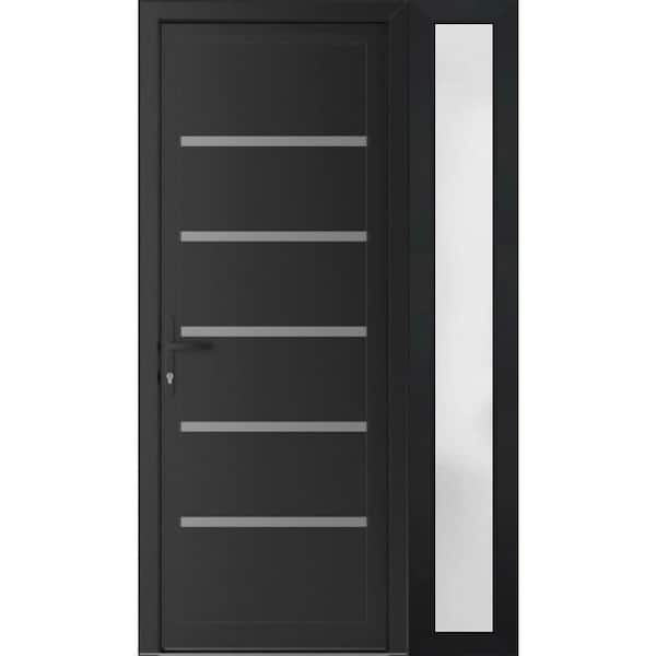 44 in. x 80 in. Right-hand/Inswing Frosted Glass Matte Black Steel Prehung Front Door with Hardware