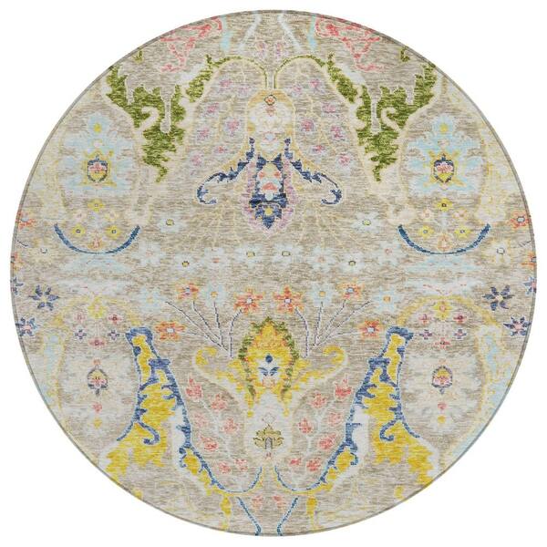 Chantille Machine Washable Indoor/Outdoor Abstract ACN1932 Beige 8 ft. x 8 ft. Round Rug