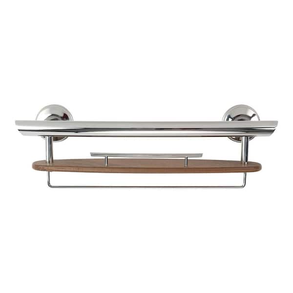 3-in-1 20 in. Grab Bar with Washcloth Bar in Chrome and Shampoo Shelf in Antique Mahogany