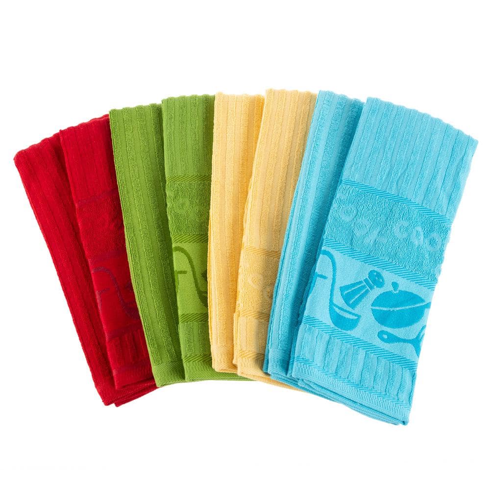 Pack of 8 Solid Multi-Colored Dish Towel & Wash Cloth Kitchen Accessory Set  - Terry Cloth