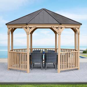 Meridian 12 ft. Coffee Brown Octagon Gazebo with Weather and Rust resistant Aluminum Roof
