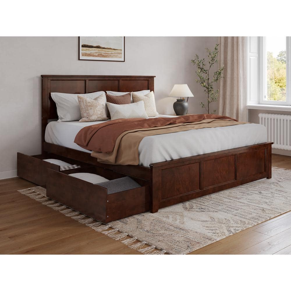 AFI Madison Walnut Brown Solid Wood Frame King Platform Bed with ...