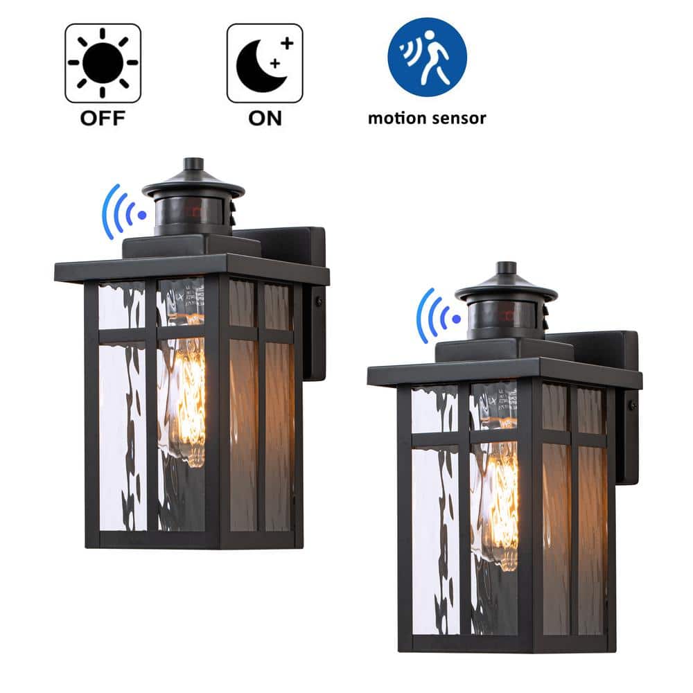 Matte Black Medium Outdoor Lantern Sconce with Clear Glass
