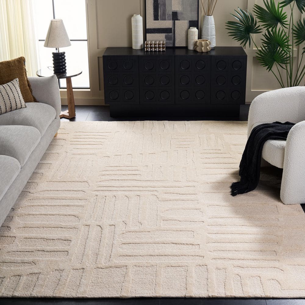 Ebony 8 ft. x 10 ft. Ivory Solid Color High-Low Area Rug price history on PriceWatchPro
