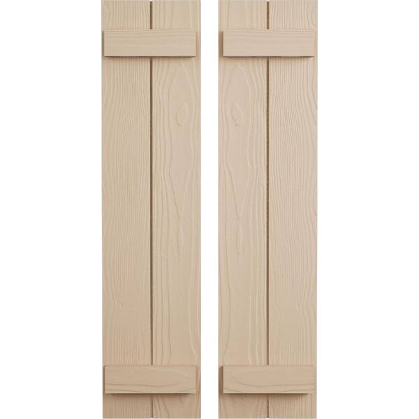 Ekena Millwork 11 in. x 46 in. Timberthane Polyurethane 2-Board Joined Board-n-Batten Sandblasted Faux Wood Shutters Pair