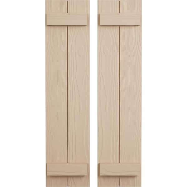 Ekena Millwork 11 in. x 52 in. Timberthane Polyurethane 2-Board Joined Board-n-Batten Sandblasted Faux Wood Shutters Pair