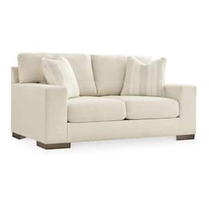 70 in. Beige, Brown and Gray Solid Print Polyester 2-Seater Loveseat with 2 Pillows