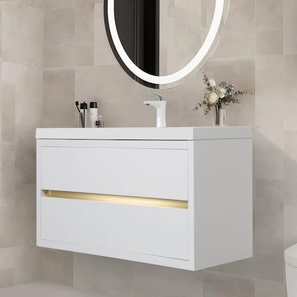 Lafarre 29.53 in. W x 19.69 in. D Single Sink Floating White Bath Vanity with White Stone Resin Top Assembled
