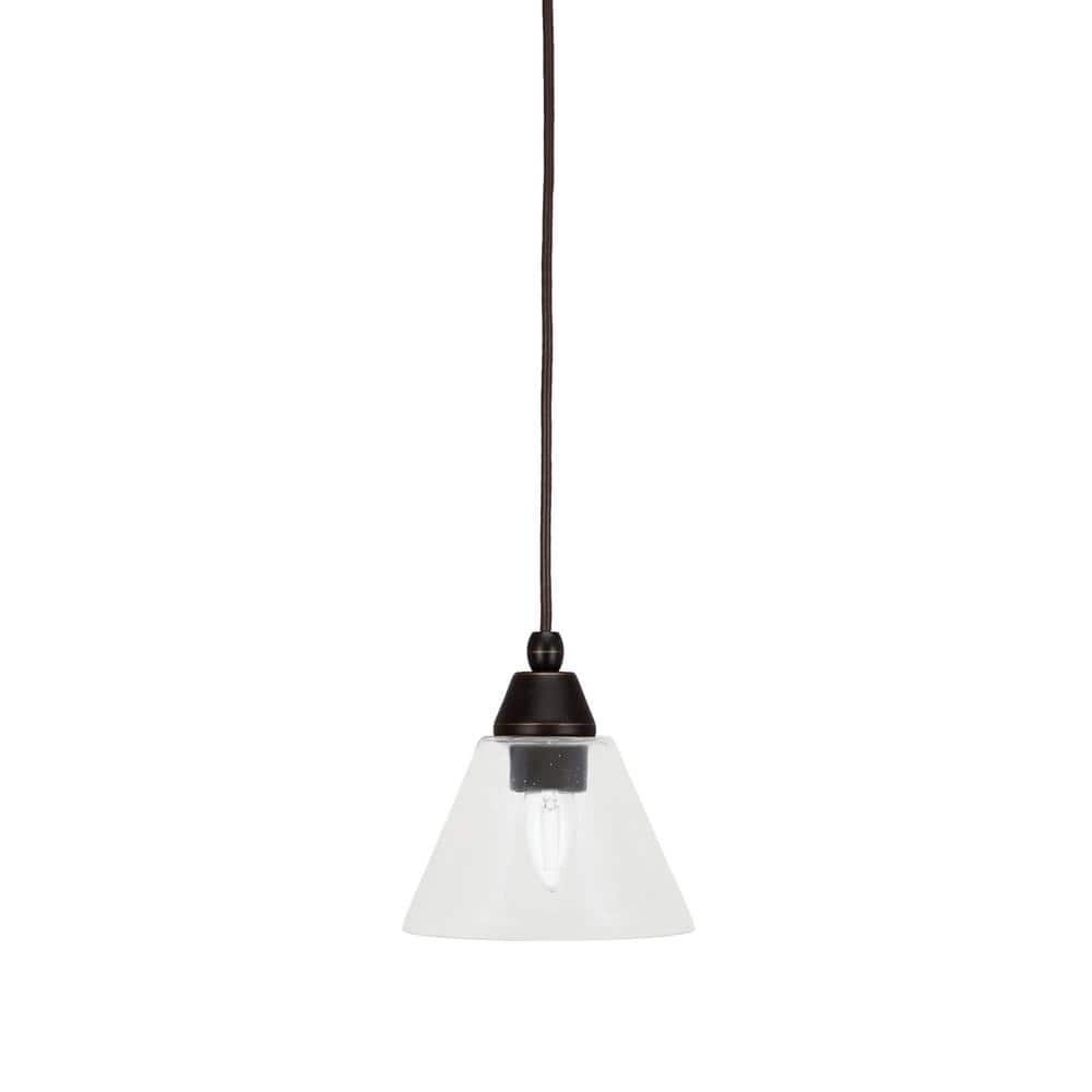 Bryson 7 in. 1-Light Dark Granite Cord Pendant Light with 7 in. Clear Bubbl