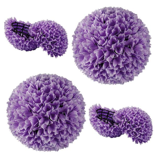 11 in. Purple Artificial Topiary Boxwood Flower Balls Plant for In-Outdoor Decor (2-Pieces)