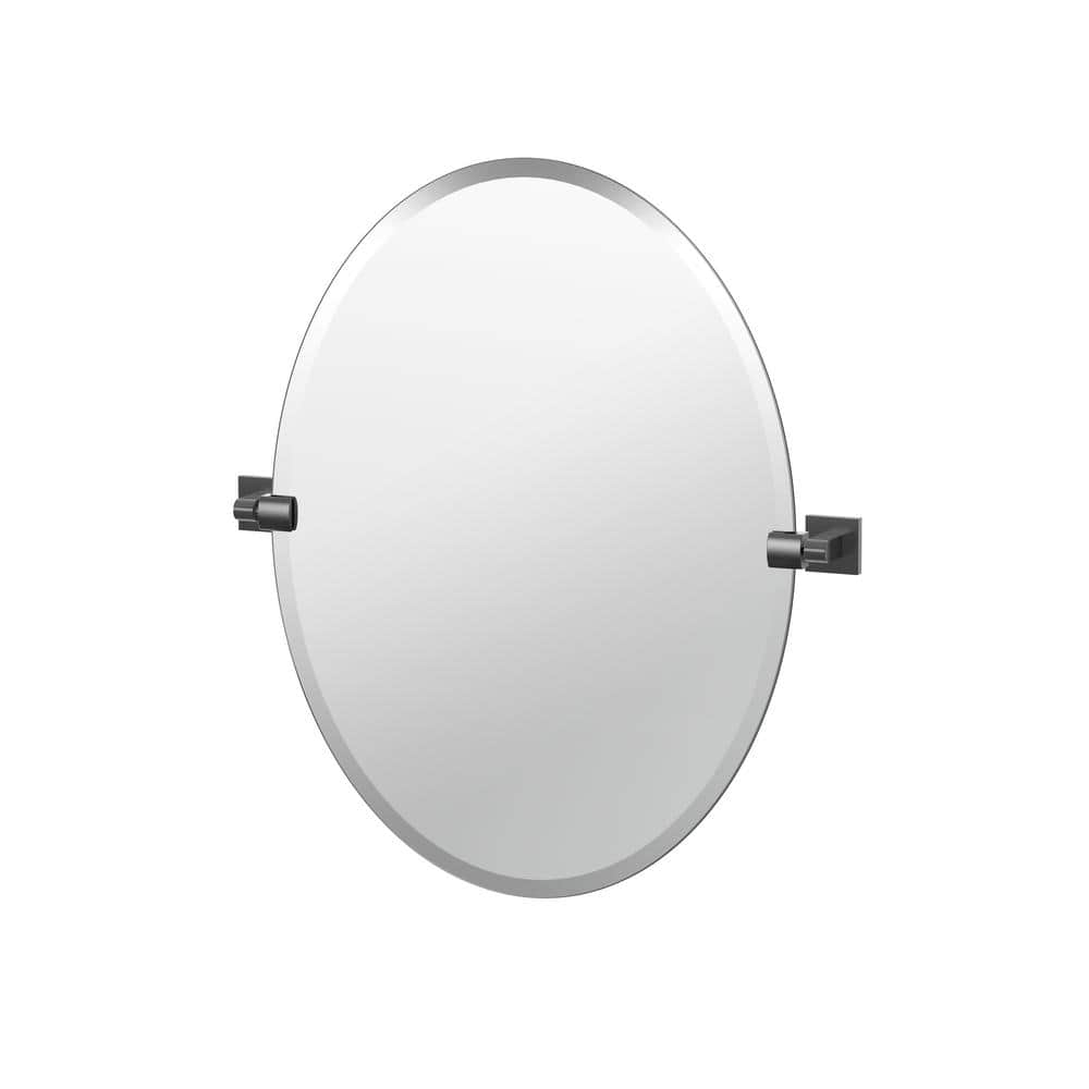 Matte Black Frameless Oval Wall Mirror with Metal Brackets