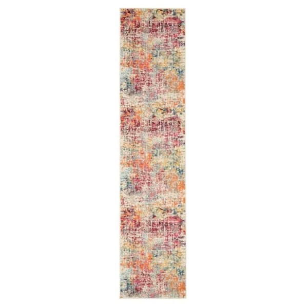 2 ft. x 10 ft. Orange and Pink Abstract Distressed Non Skid Runner Rug