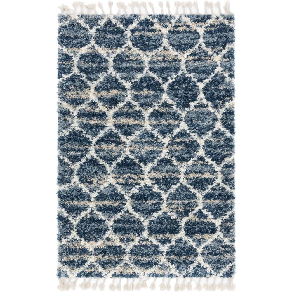 Hygge Shag Trellis Blue 4 ft. x 6 ft. Area Rug price history on PriceWatchPro