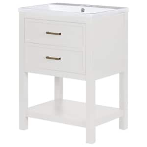 24 in. W x 18 in. D x 34.1 in. H Single Sink Bath Vanity in White with White Resin Top and Two Drawers