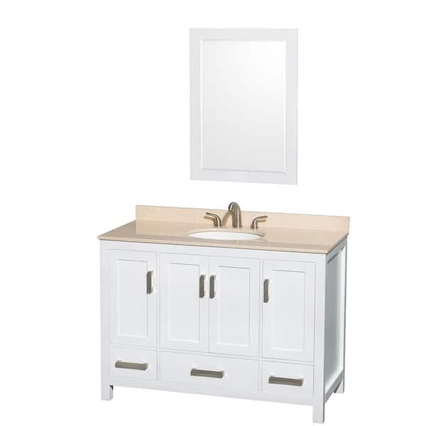 Wyndham Collection Sheffield 48 in. Vanity in White with Marble Vanity Top in Ivory and 24 in. Mirror