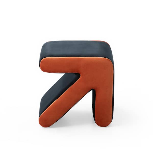 Black plus Orange Modern Upholstered Velvet Square Arrow Ottoman for Living Room Bedroom