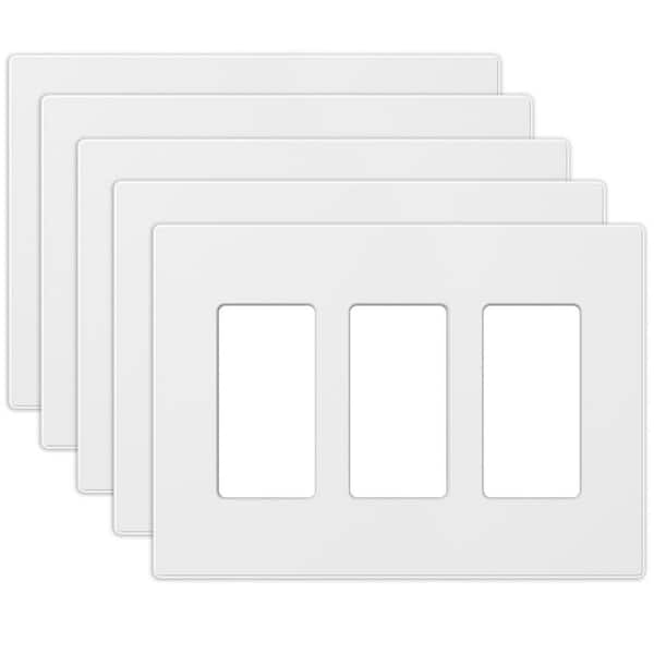 5-Pack Mid-Size 3-Gang Matte White Decorator/Rocker Plastic Screwless Wall Plate Cover