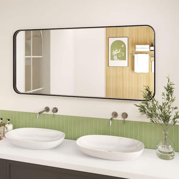 60 in. W x 30 in. H Rectangular Aluminum Framed Wall Bathroom Vanity Wall Mount Mirror in Black
