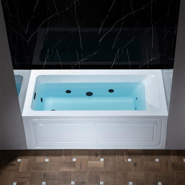 WOODBRIDGE 60 in. x 32w in. Whirpool and Heated Bathtub with Matte Black Left Drain in White