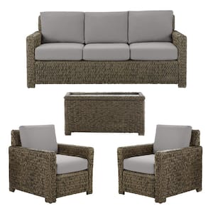 Laguna Point 4-Piece Brown Wicker Outdoor Patio Deep Seating Set with CushionGuard Stone Gray Cushions