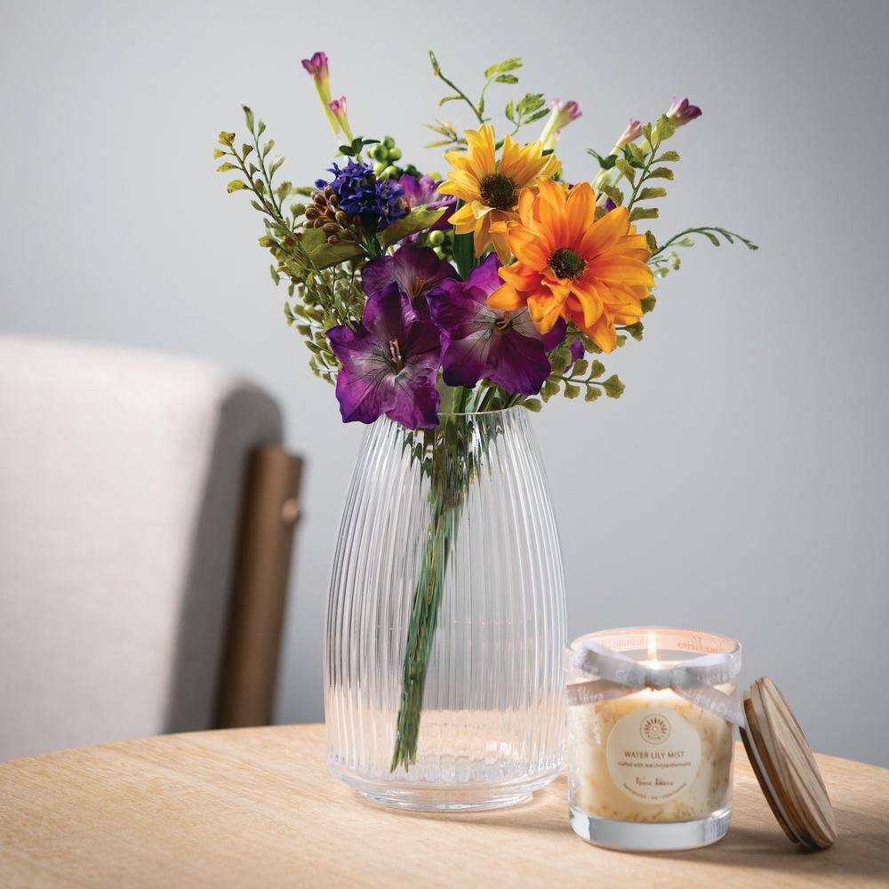 Elegant Clear Ribbed Glass Decorative Table Vase, 8"