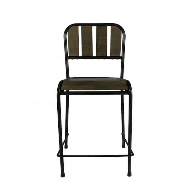 HomeRoots 24.5 in. Brown High Back Metal Bar Chair with Wood Seat